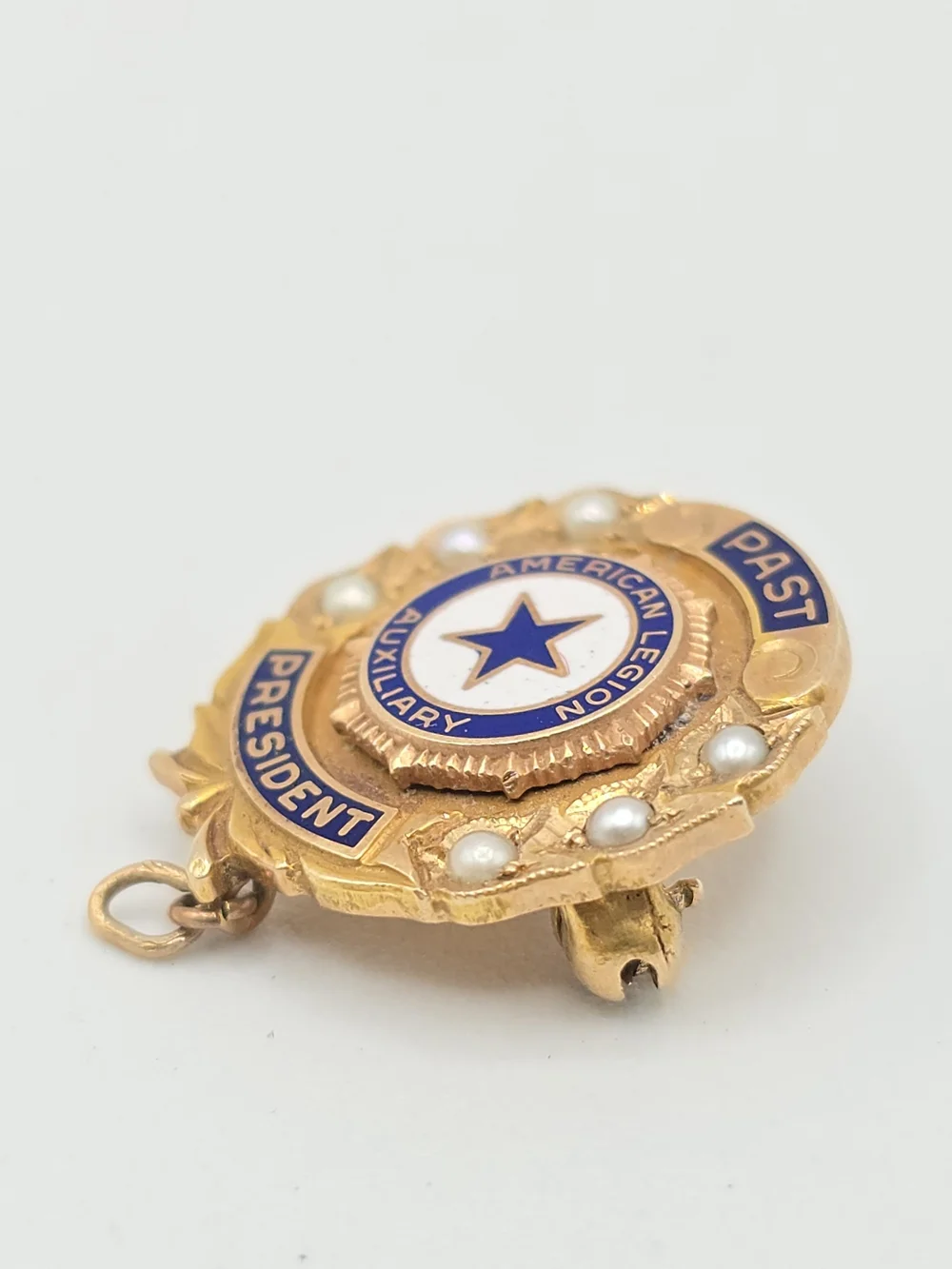 American Legion Auxiliary 10K Yellow Gold Seed Pearl Past President Pin 4g READ